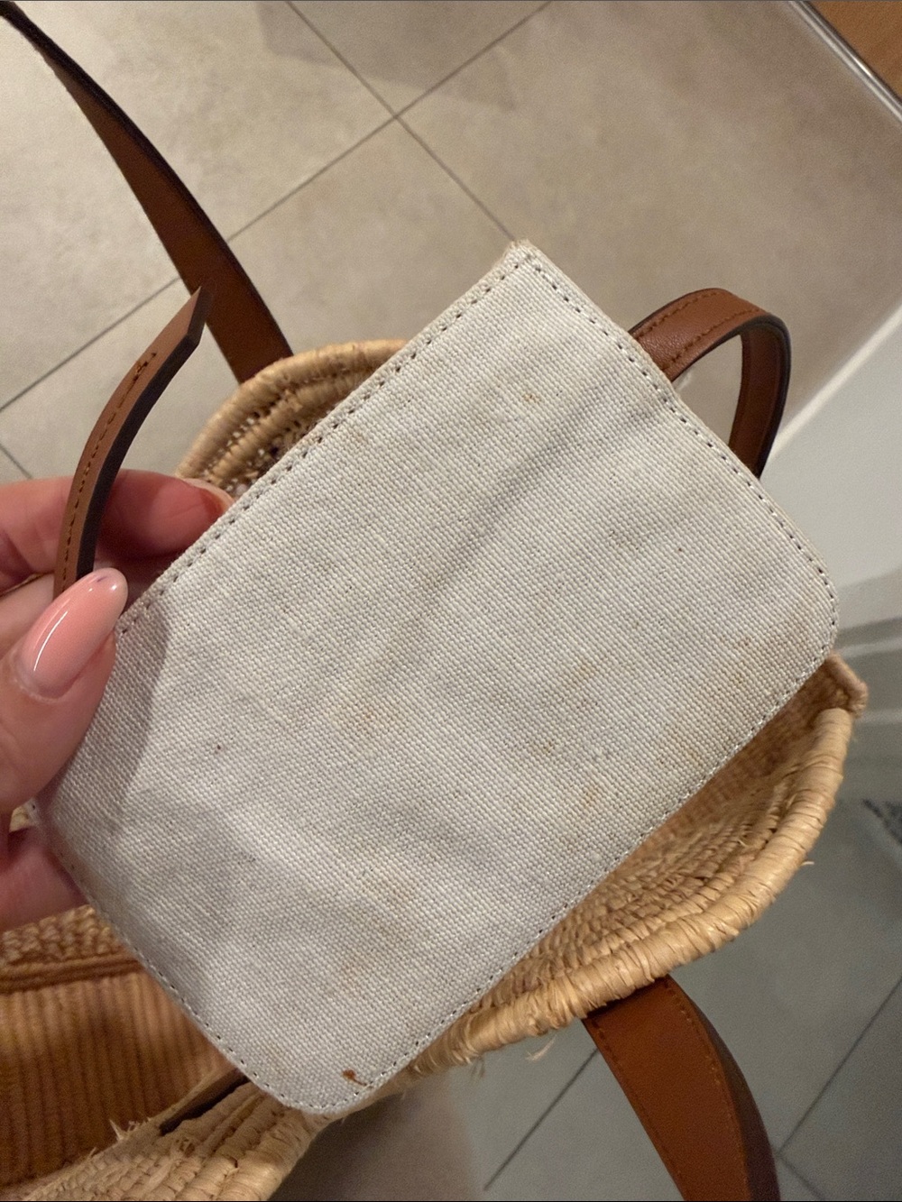 Heart-Shaped Woven Tote in Natural with Brown Handles - Picture 3 of 3